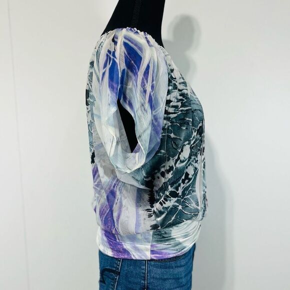 Charlotte Russe Y2K Style Sheer Abstract Dolman Blouse Size Small Purple - Picture 4 of 11